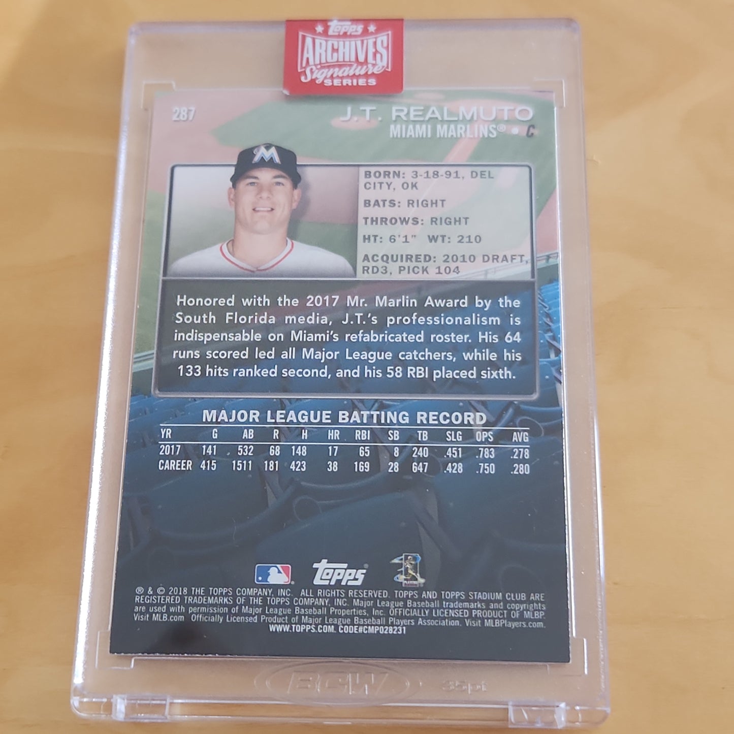 Topps Archive Signature Series Stadium Club J.T. Realmuto Auto 1/1 #287