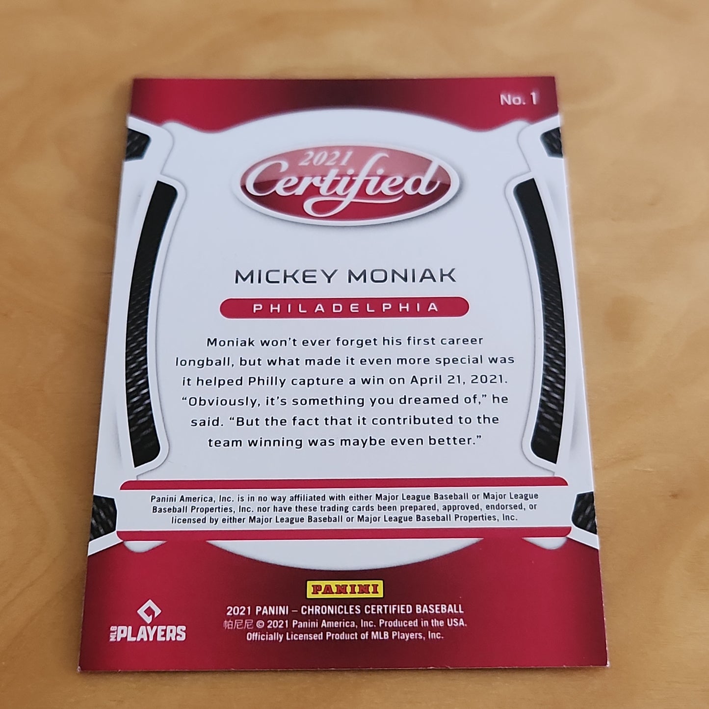 Panini Certified Mickey Moniak #1