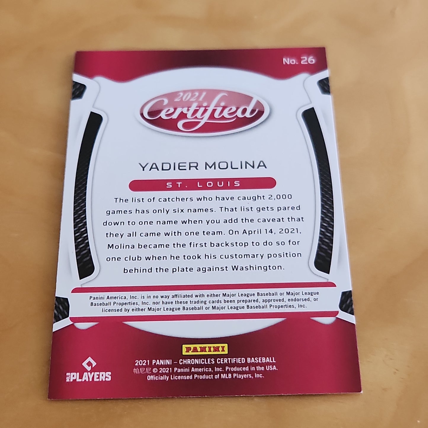 Panini Certified Yadier Monlina #26