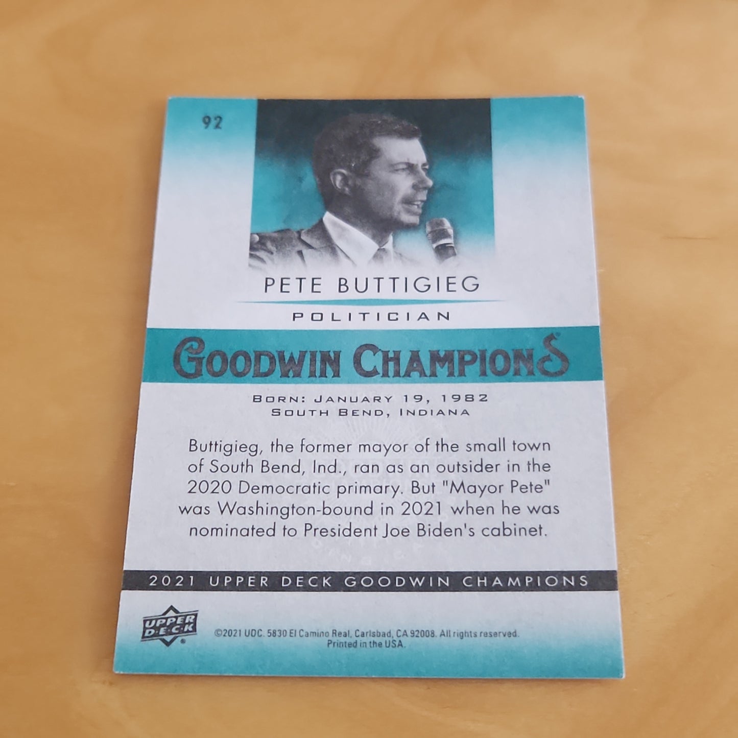 Upper Deck Goodwin Champions Pete Buttigieg #92