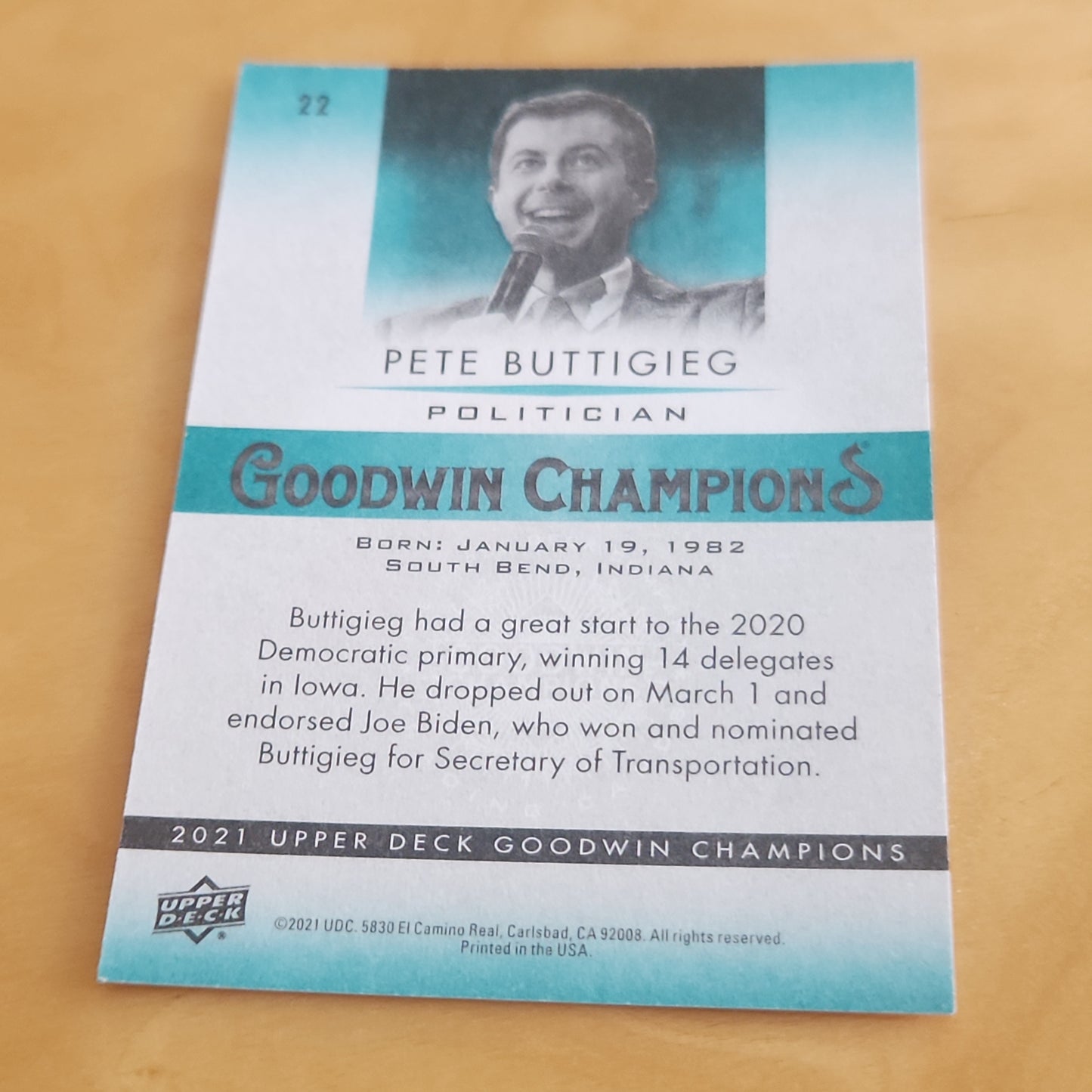 Upper Deck Goodwin Champions Pete Buttigieg #22