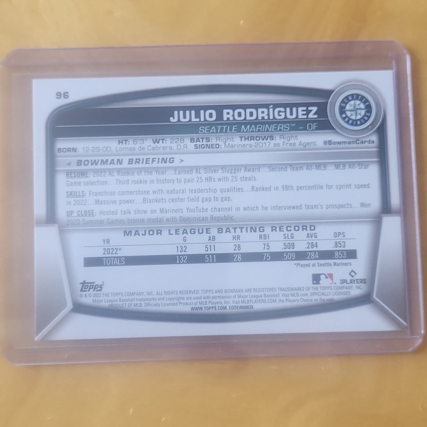 2023 Topps Bowman Julio Rodriguez #96 Seattle Mariners