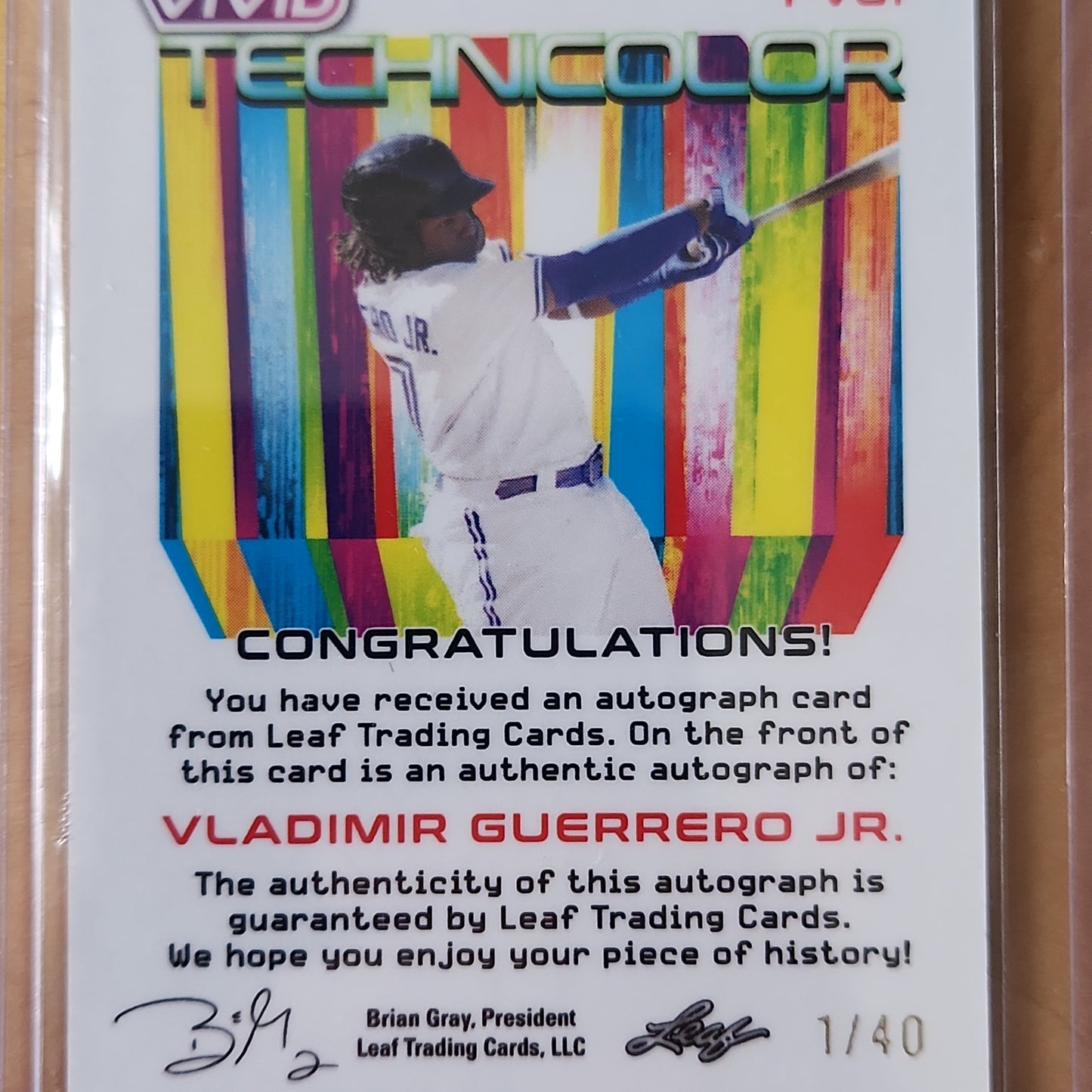 2022 Leaf Vivid Vladimir Guerrero Jr AUTO Technicolor insert Refractor 1/40 #T-VG1 Toronto Blue Jays