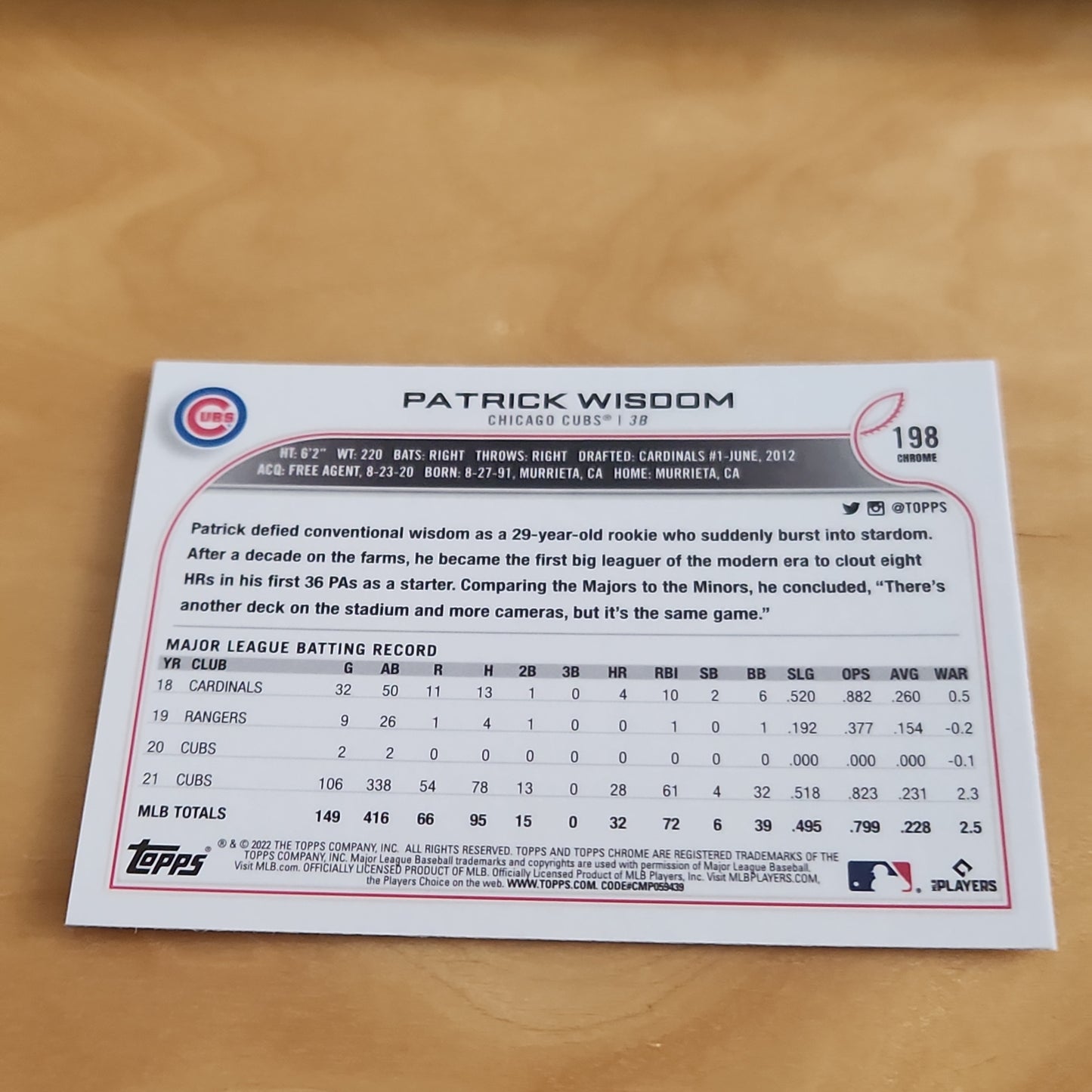 Topps Chrome Sonic Black & White Payrick Wisdom #198