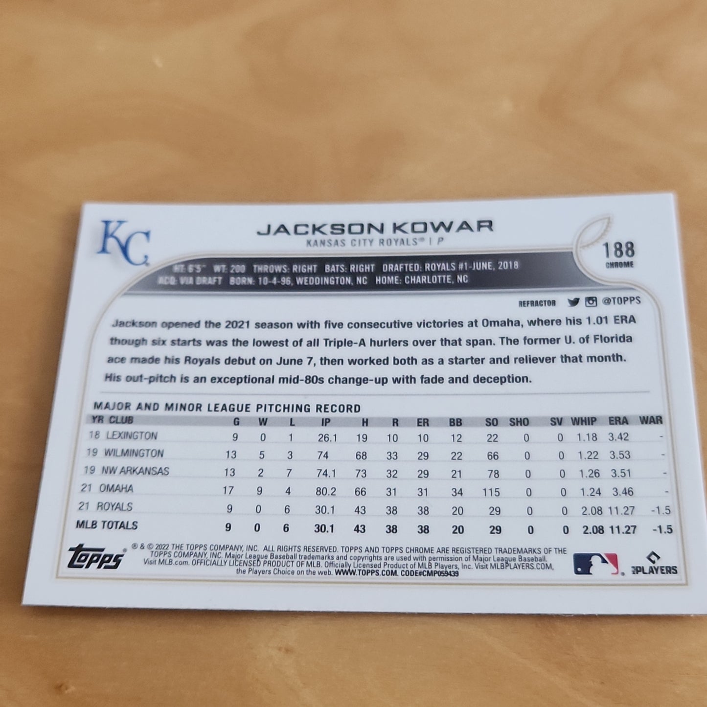 Topps Chrome Jackson Kowar RC #188