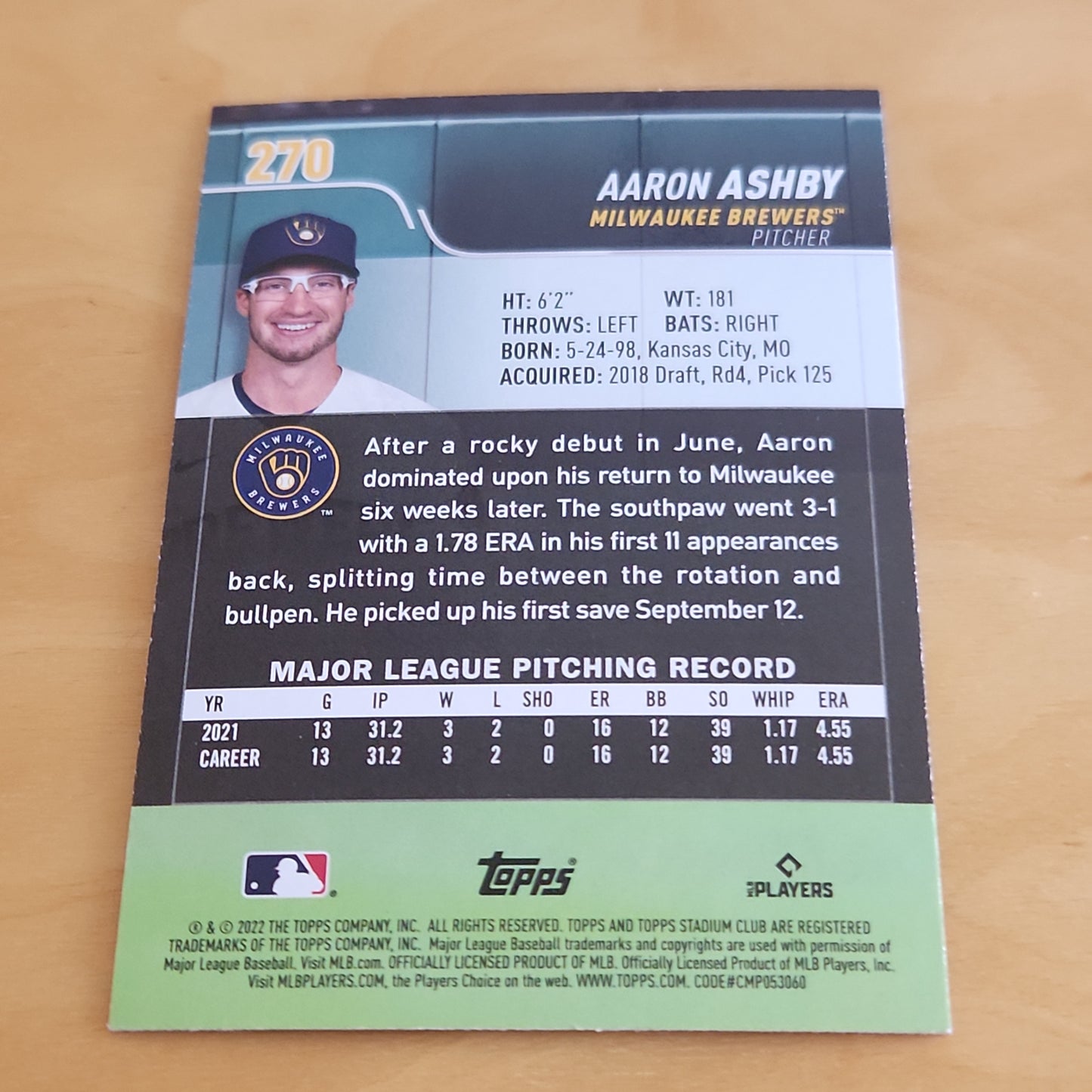 Topps Stadium Club Aaron Ashby RC #270
