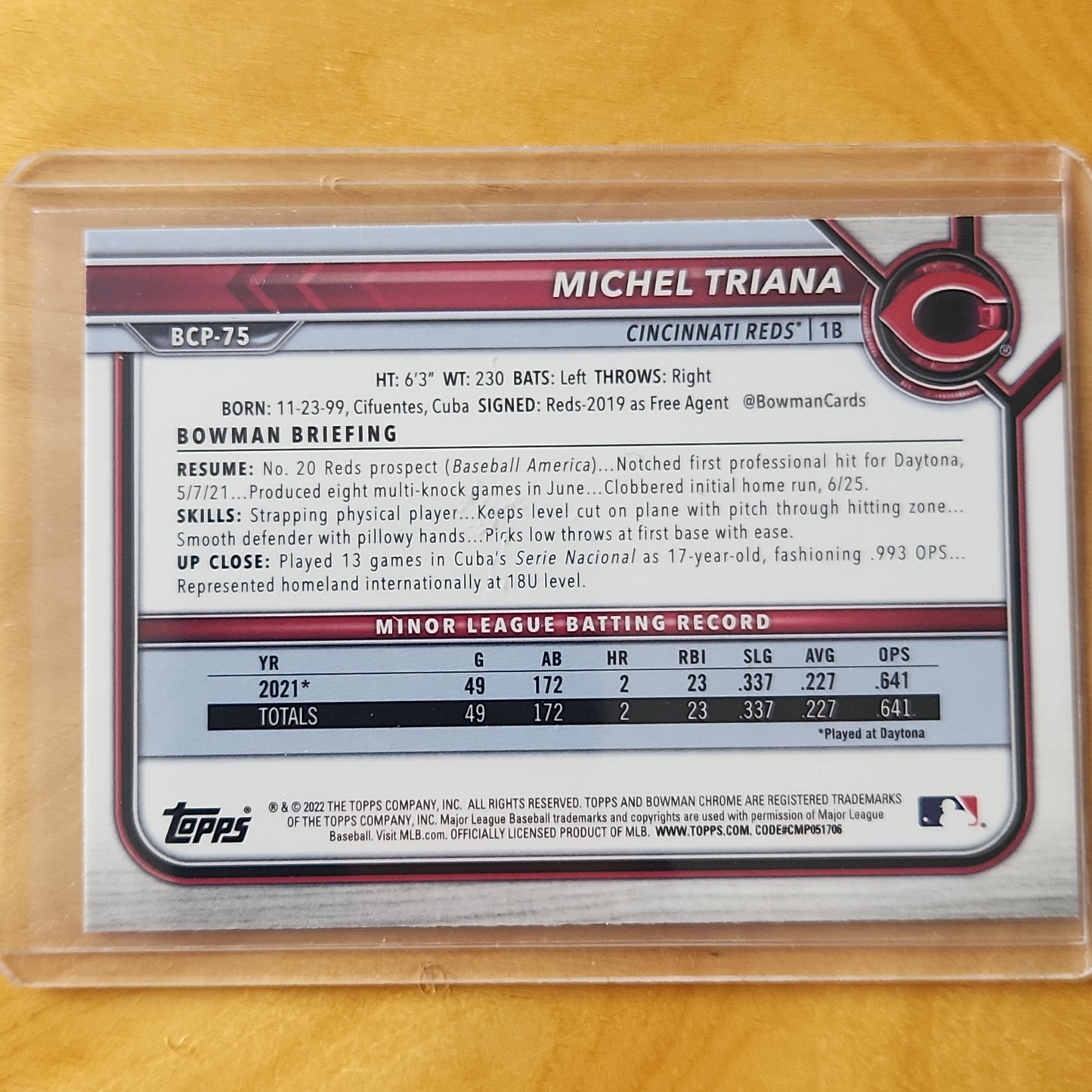 2022 Topps Bowman Chrome Micheal Triana 1st Bowman #BCP-75 Cincinnati Reds