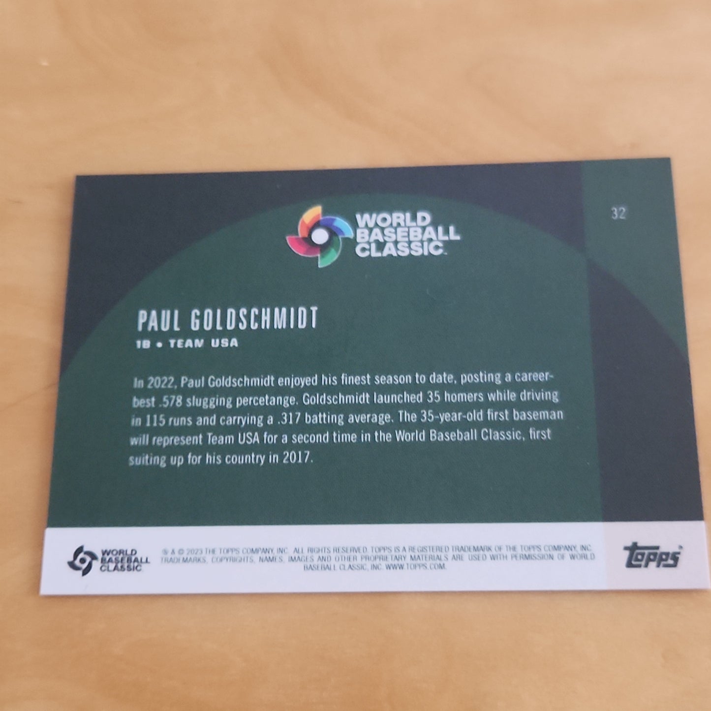Topps World Baseball Classic Paul Goldschmidt 137/150 #32