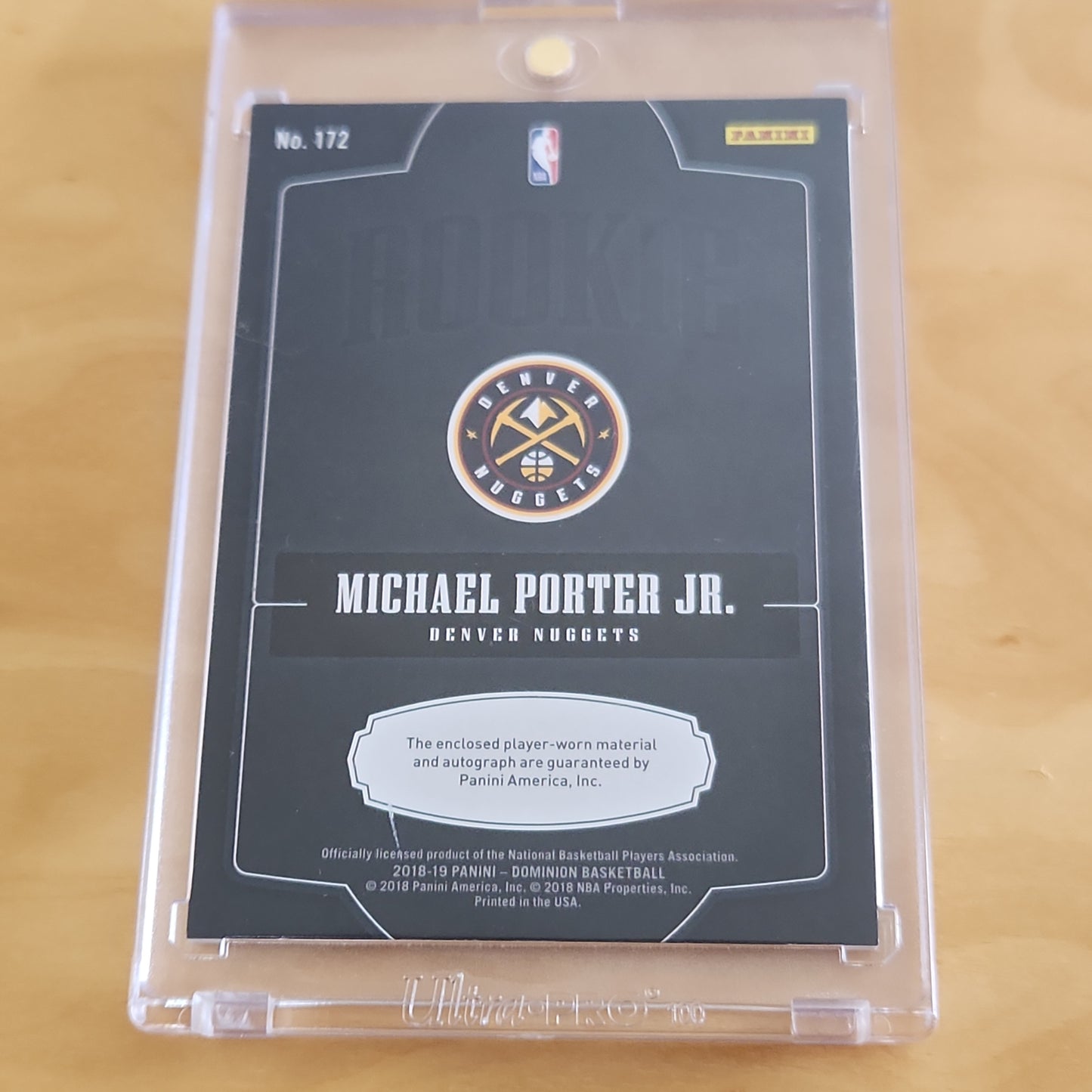 Panini Dominion Michael Porter Jr. RC Relic Auto 022/199 #172