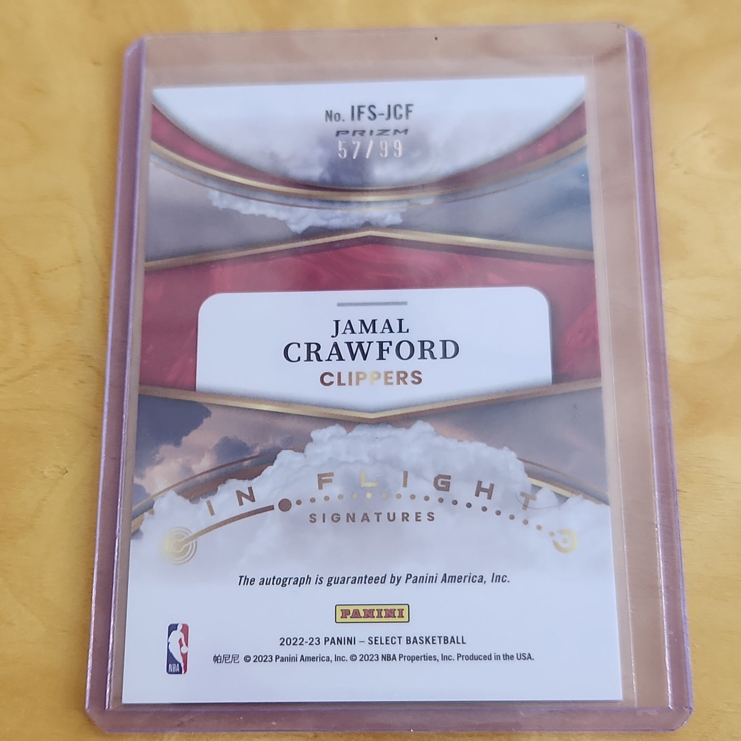 Panini Prizm Select In Flight Jamal Crawford Auto 57/99 #IFS-JCF