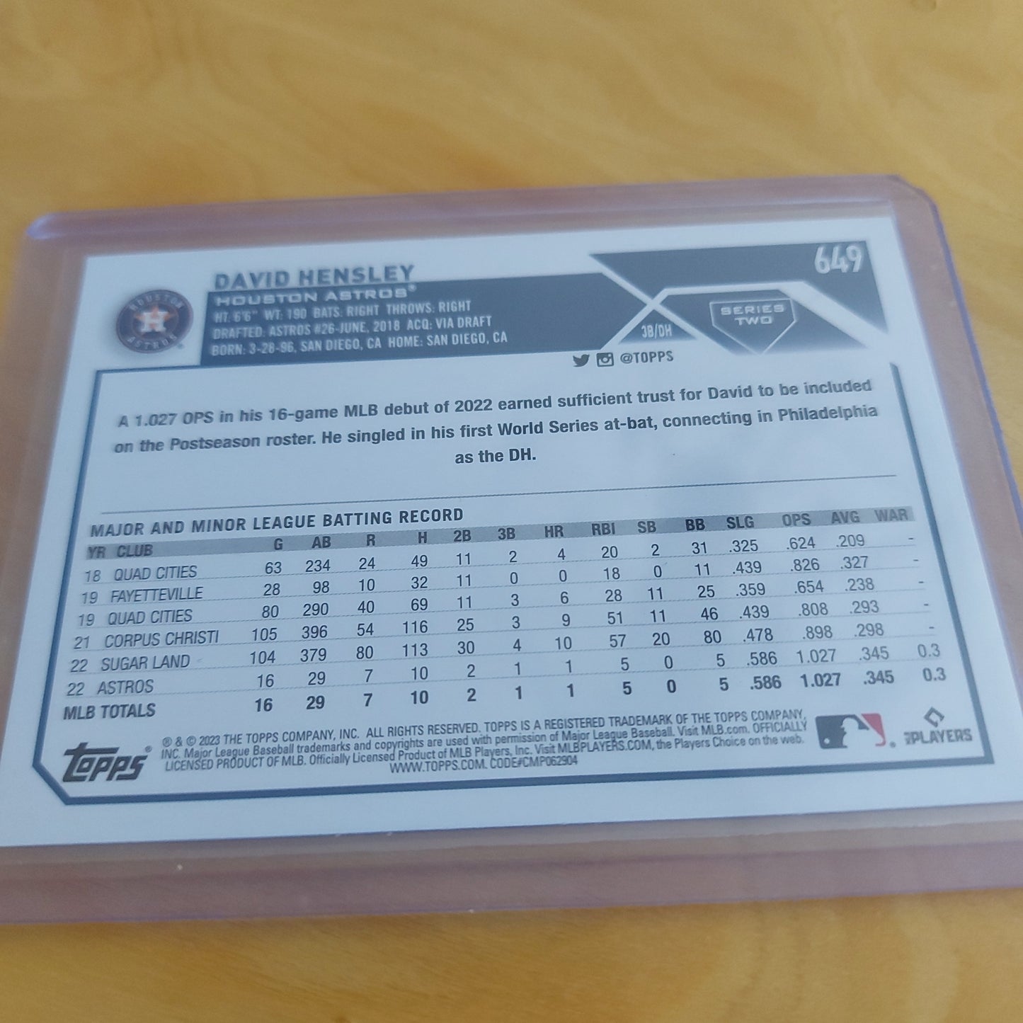 Topps David Hensly RC #649