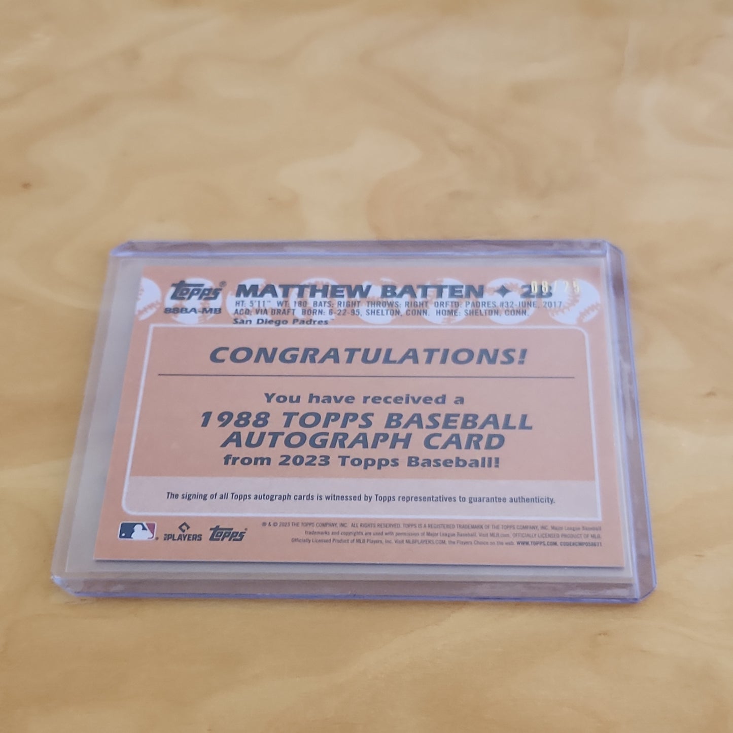 Topps 35th Anniversary Mattew Batten RC Auto 08/25 #88BA-MB