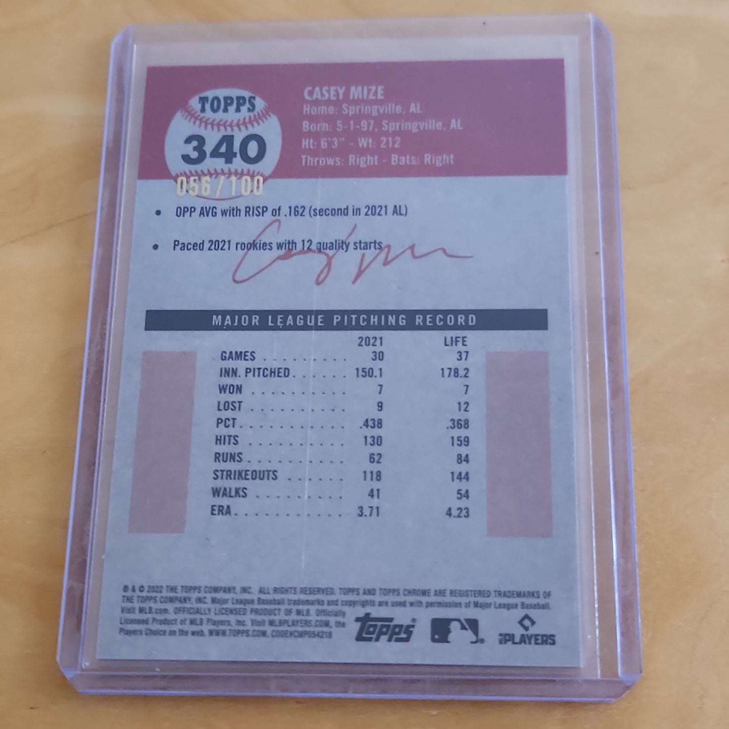 Topps Chrome Red Spharie Casey Mize 056/100 #340