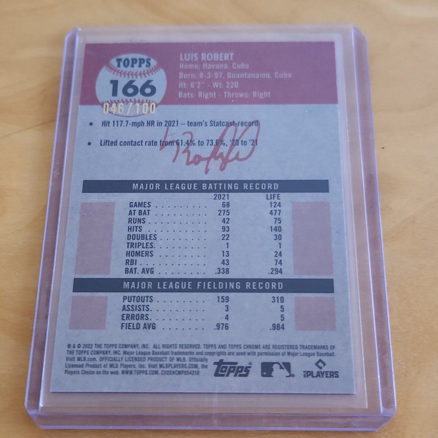 Topps Chrome Red Spharie Luis Robert 046/100 #166