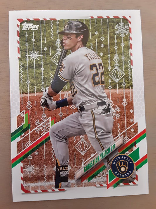 2021 Topps Holiday Christian Yelich Metallic Short Print SP Brewers #HW61