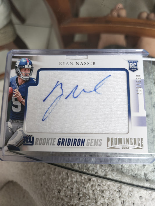 2013 Panini Prominence Gridiron Gems Signatures 056/102 Ryan Nassib Rookie Auto