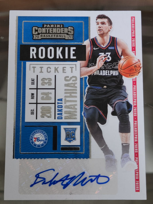 2020-21 PANINI CONTENDERS #151 DAKOTA MATHIAS ROOKIE TICKET AUTO 76ER'S