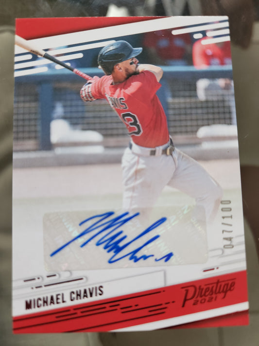 MICHAEL CHAVIS 2021 PRESTIGE BASEBALL AUTO red 047/100 BOSTON RED SOX PR MC