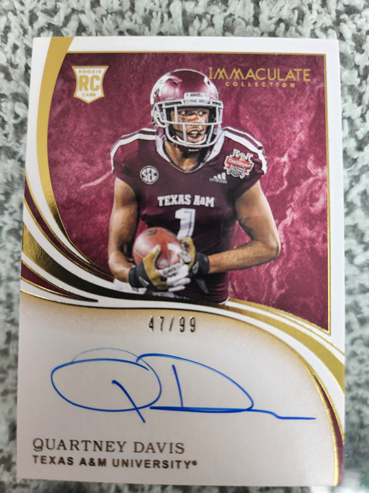 2020 Panini Immaculate Collection Football 47/99 Quartney Davis Auto #129 Texas