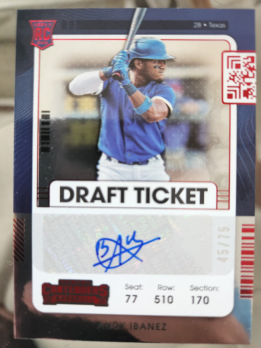 2021 Contenders Rookie Draft Ticket Auto Red #202 Andy Ibanez /75