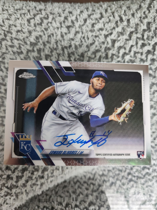 2021 Topps Chrome EDWARD OLIVARES RC On Card Auto   Kansas City Royals (#RA EO)