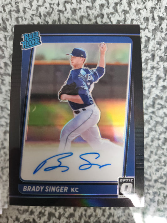 2021 Donruss Optic Brady Singer Silver Prizm Auto Rated Rookie Auto RC RRS BS