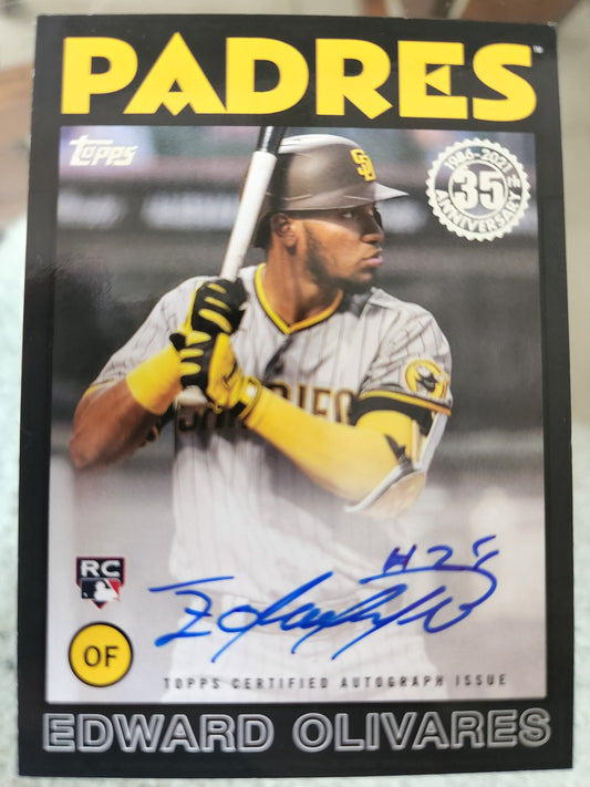 Edward Olivares 2021 Topps Update Black On Card Rookie Auto #86A-EO 132/199 Padres