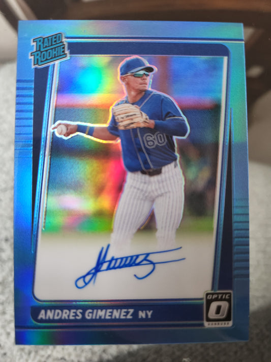 2021 DONRUSS OPTIC ANDRES GIMENEZ RATED ROOKIE AUTO #RRS- AG /35 CAROLINA BLUE PRIZM