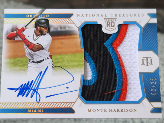 2021 National Treasures Rookie Material Sig. Holo Gold #189 Monte Harrison RC 02/25