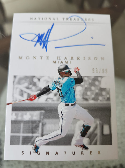 Panini National Treasures Monte Harrison auto Autographs Blue Ink No.RS-MH rookie card 83/99