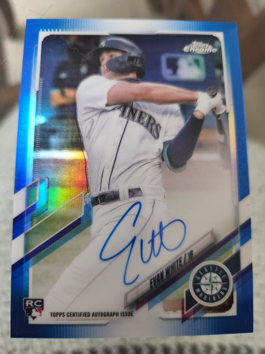 2021 Topps Chrome Evan White Rookie Blue Refractor Auto RA EW 30/150 Mariners RC