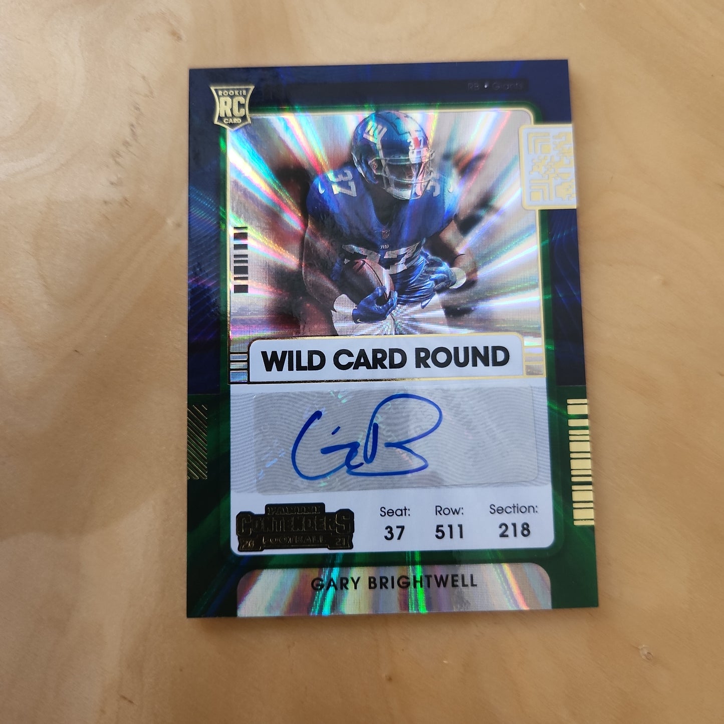 Panini Contenders 2021Football Wild Card Round Gold Parallel RC Gary Brightwell Auto #233