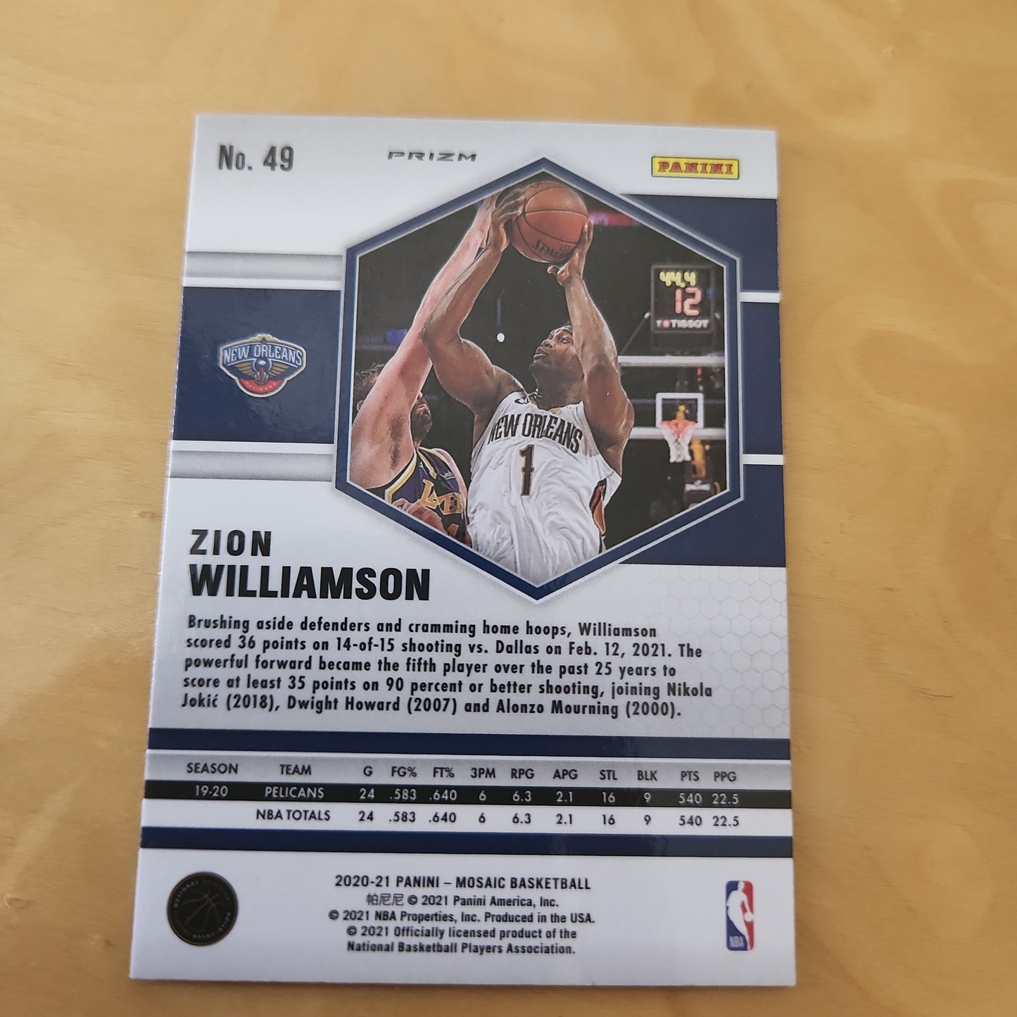 Panini Prizms Mosaic Red Parallel Zion Williamson #49