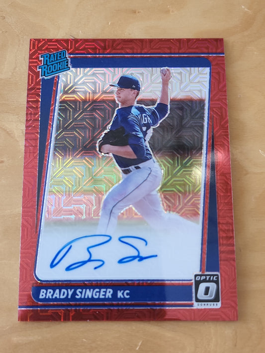 2021 Panini Donruss Optic Rated Rookie Brady Singer AUTO Pandora Red 44/99 #RRS-BS