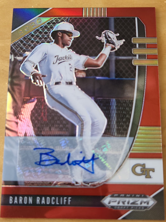 2020 Panini Prizm Draft Picks Baron Radcliff AUTO Red Prizm 50/50 #PDP146