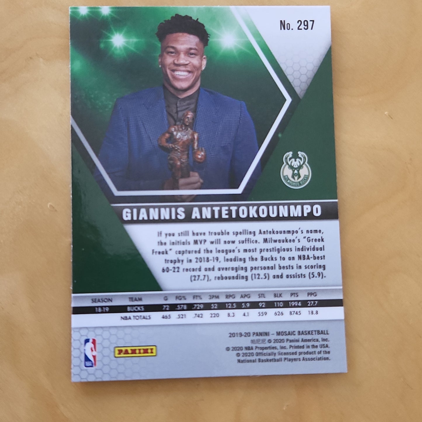 Panini Mosaic MVP Giannis Antetokoumpo #297