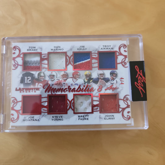 Leaf Ultimate Sports Memarbilia 8 Tom Brady, Dan Marino, Jim Kelley, Troy Aikman, Joe Montana, Steven Young, Brett Favre, John Elway #UM8-09