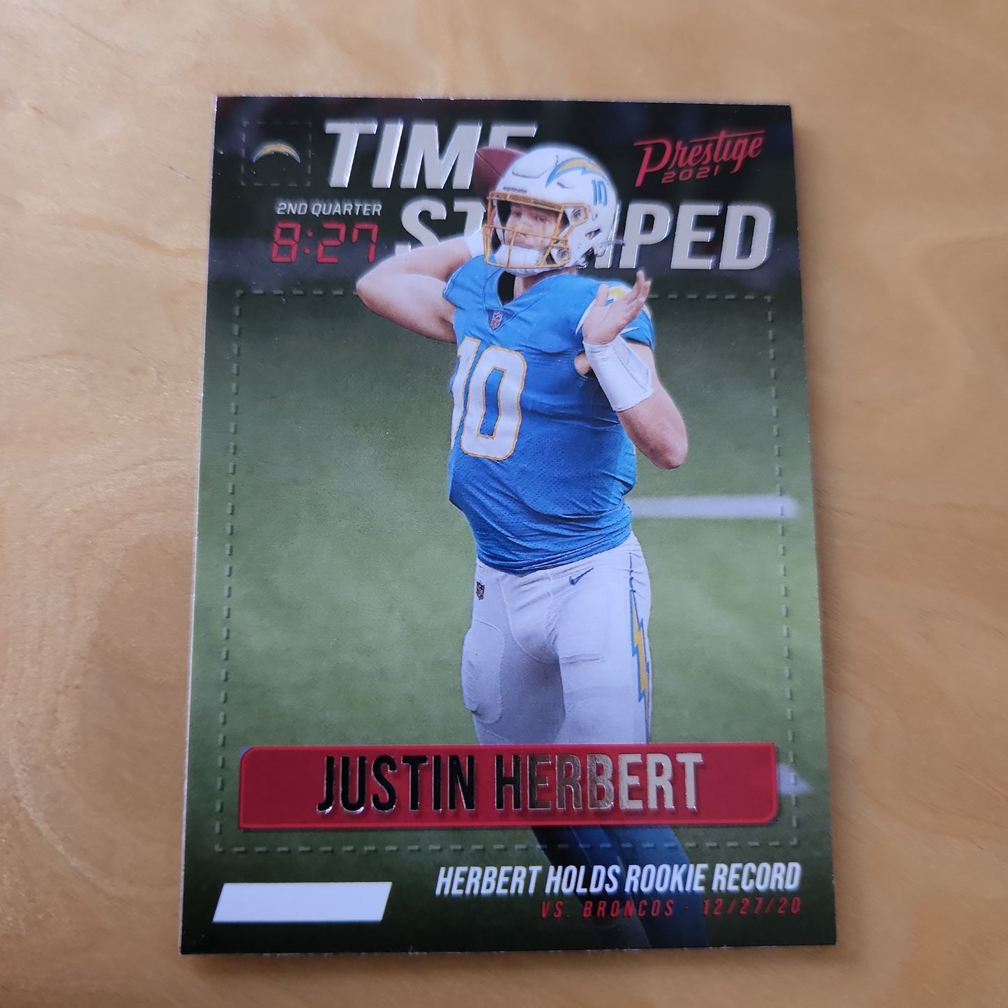 Panini Prestige 2021 Time Stamped 8:27 2nd Quarter Justin Herbert #TS-JH