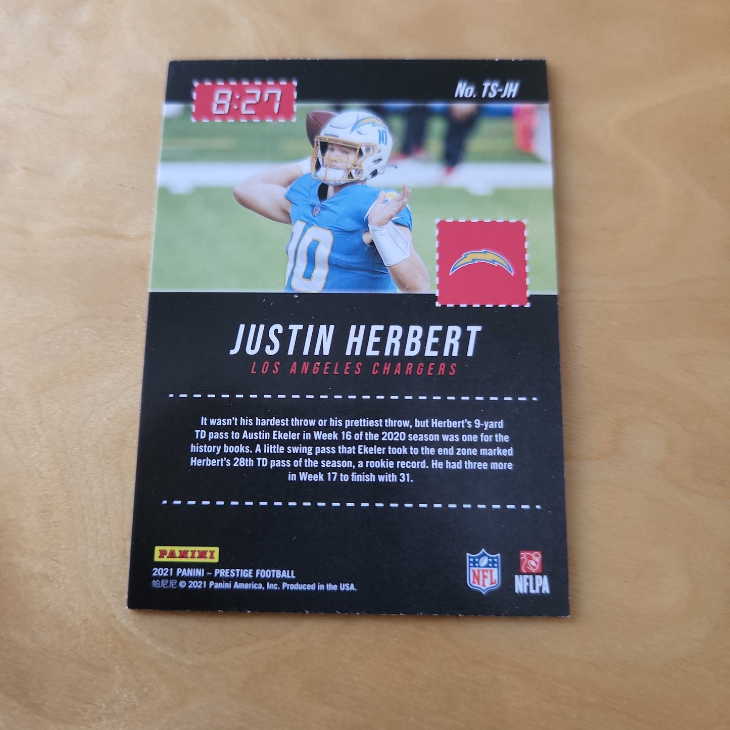 Panini Prestige 2021 Time Stamped 8:27 2nd Quarter Justin Herbert #TS-JH