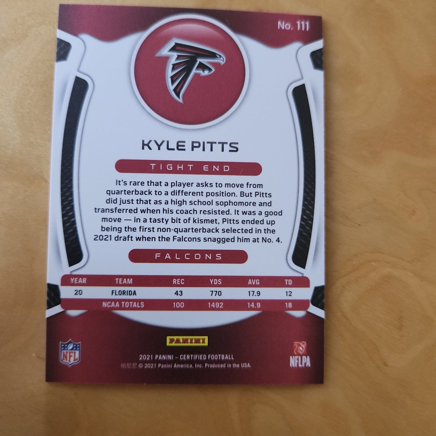 Panini Certified Red Kyle Pitts RC 44/99 #111