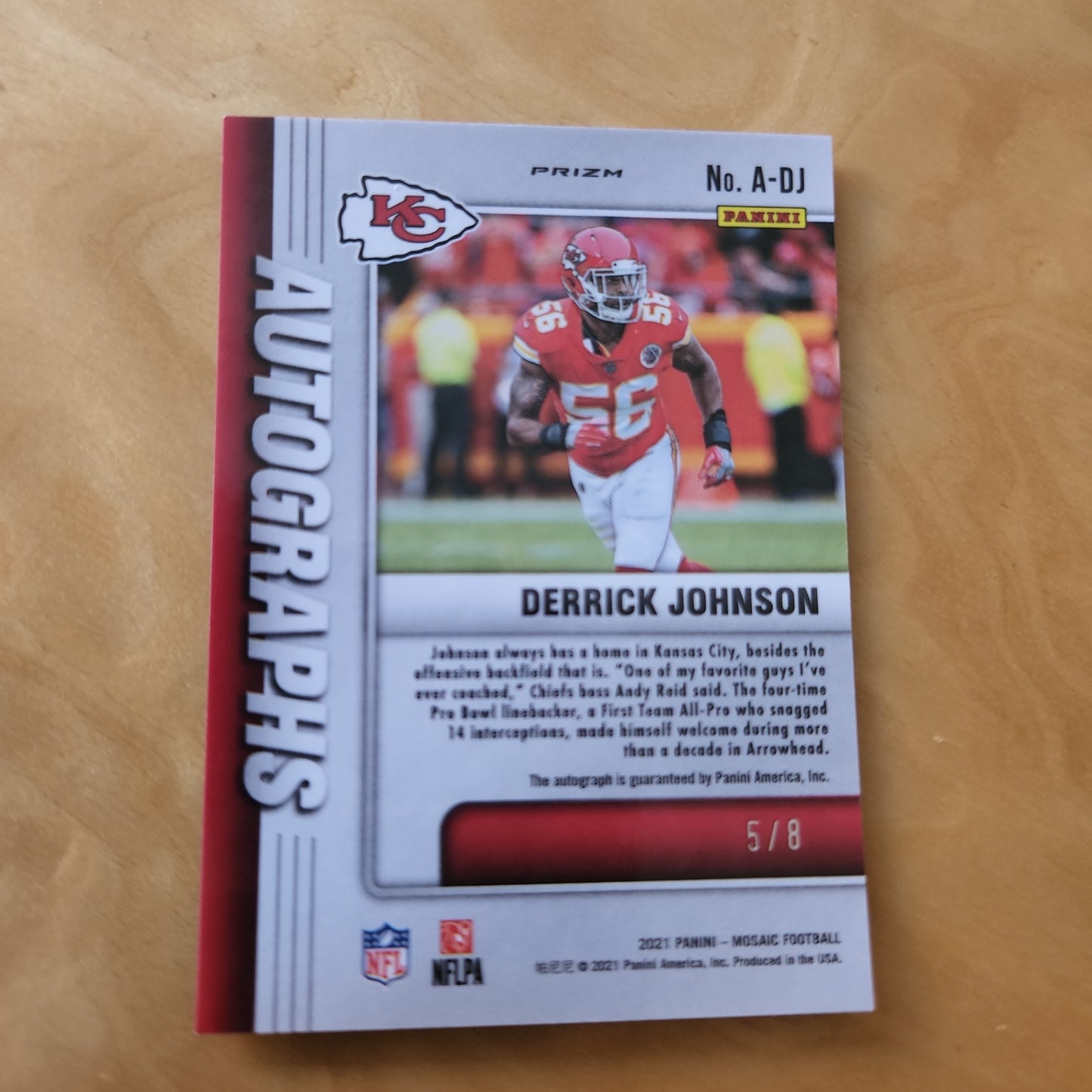 Panini Mosaic Prizm Autograph Derrick Johson Auto 5/8 #A-DJ