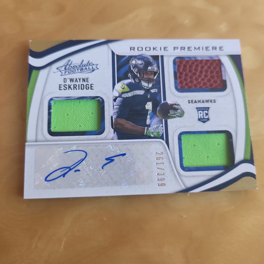 Panini Absolute Football Rookie Premiere D'Wayne Eskridge Jersey RC Patch Auto 261/399 #218