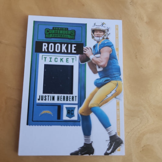 Panini Contenders 2020 Football Rookie Ticket Green  Parallel Justin Herbert RC Jersey Patch #RTS-JHE