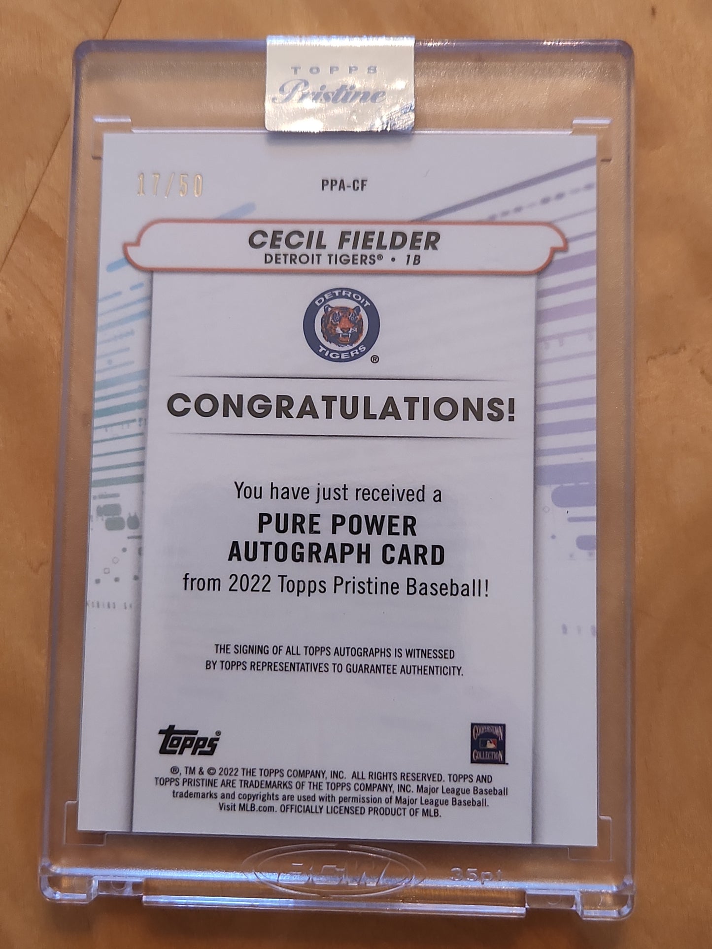 2022 Topps Pristine Pure Power Autograph Cecil Fielder AUTO #PPA-CF Gold 17/50