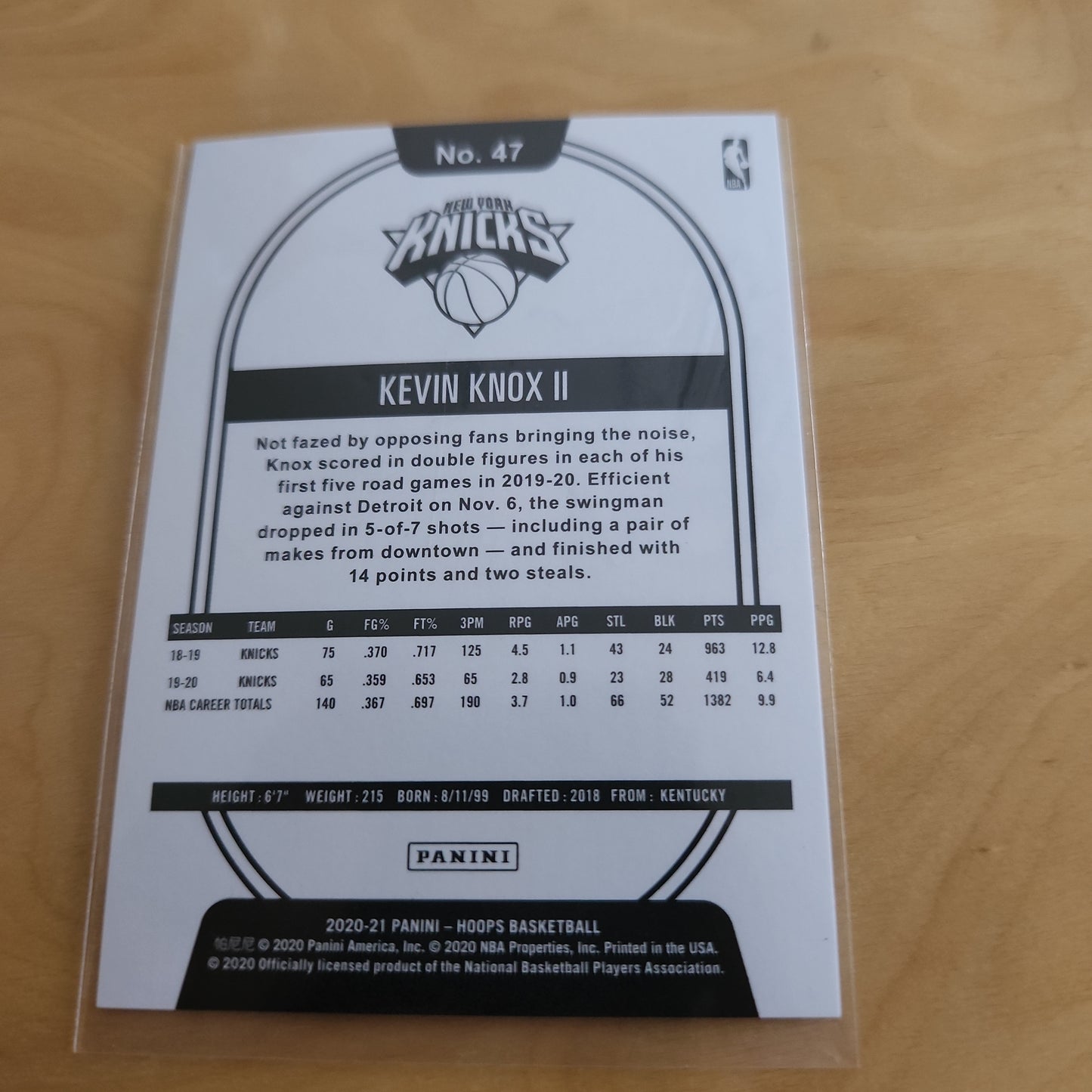 Panini NBA Hoops Holo Kevin Knox II 160/199 #47