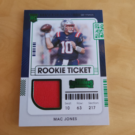 Panini Contenders Rookie Ticket Green Parallel Mac Jones RC Jersey Patch #RSV-MJO