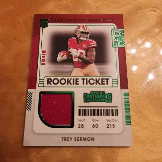 Panini Contenders Rookie Ticket Green Parallel Trey Sermon Jersey Patch #RSV-TSE