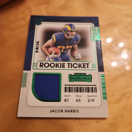 Panini Contenders Rookie Ticket Green Parallel Jacob Harris RC Jersey Patch #RTS-JHA