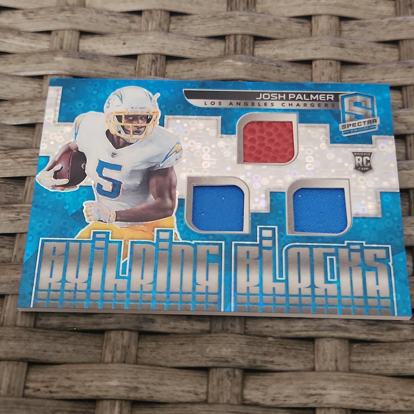 Panini Prizm Specter Disco Building Blocks Josh Palmer RC Jersey & Football Patch 24/60 #BB-JP