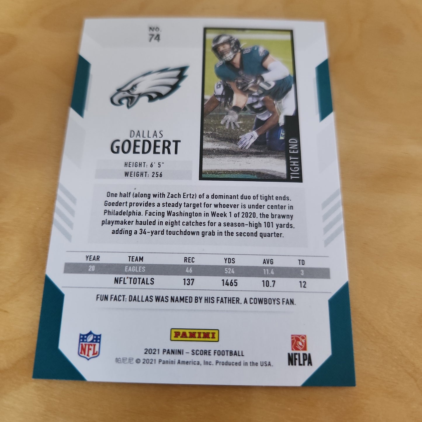 Panini Score Yellow Parallel Dallae Goedert 051/225 #74